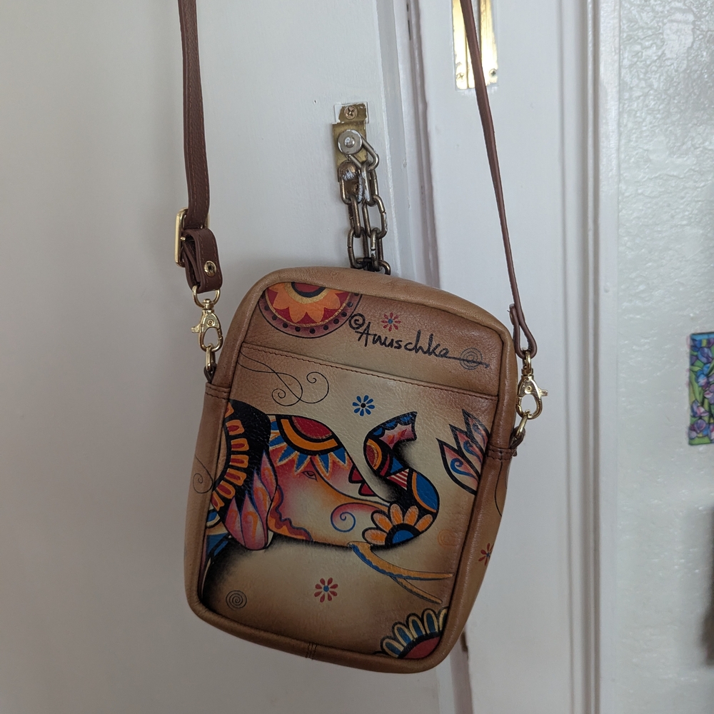 Anuschka Colorful Elephant Crossbody Bag
